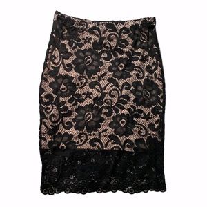 Black/Beige Floral Lace Mini Pencil Elastic Skirt